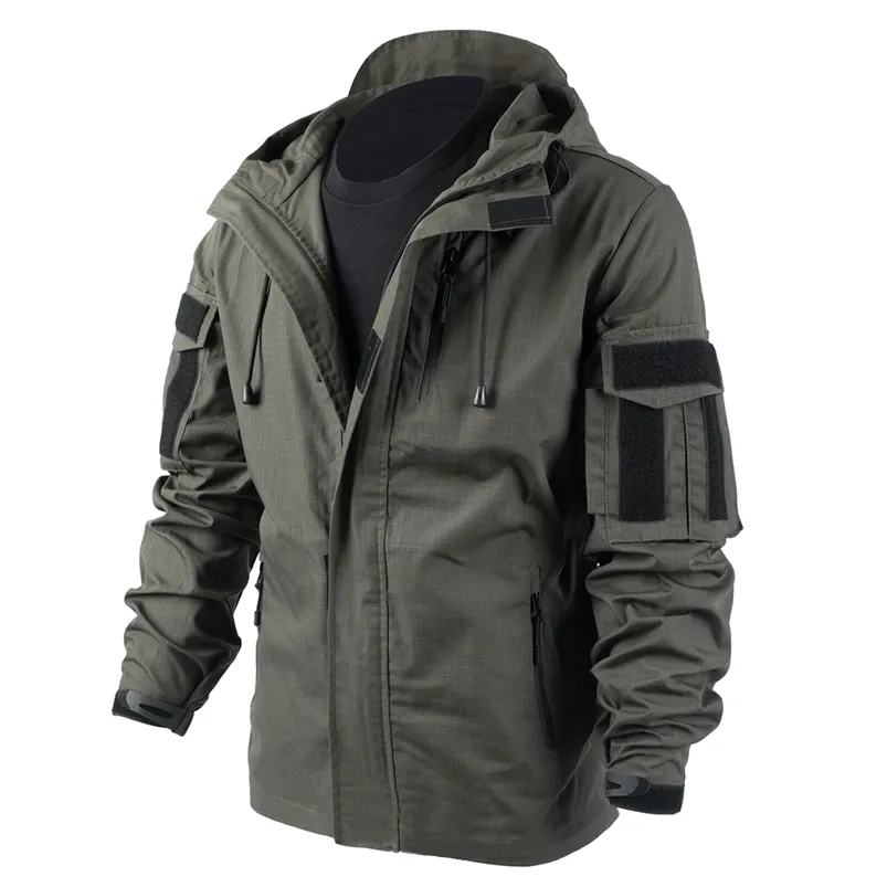 Mężczyźni Outdoor Tactical Jacket Hunting Coat Coated Combat Uniform Wojskowy Sprzęt Tactical dla Airsoft Paintball gry 210819