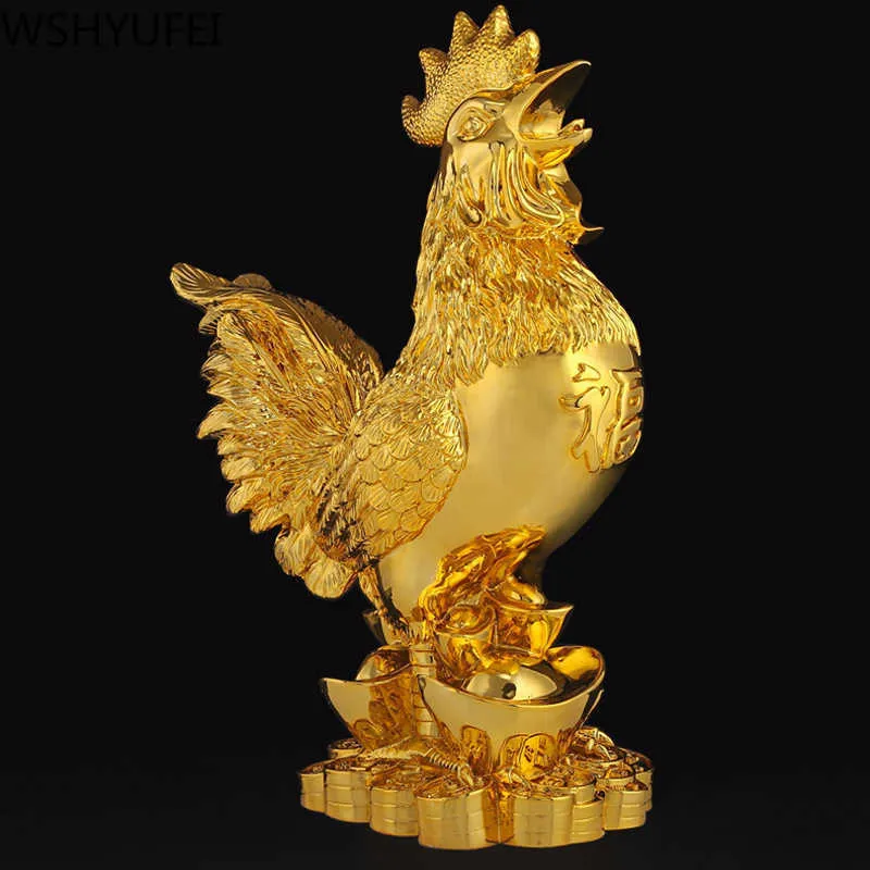 Wshyufeiゴールデンチキン装飾ゴールドメッキラッキーコック樹脂像リビングルームテレビキャビネット置物中国の装飾210607
