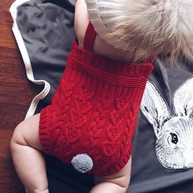 Infant Baby Knitted Romper Girls Boys Autumn Winter Suspender With Cute Tail Ball Pants Clothes 210429