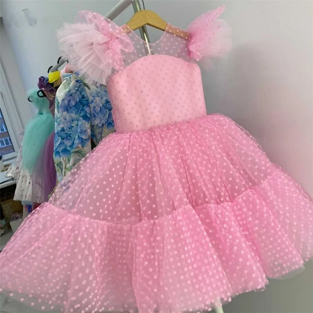 Princess-Inspired Tea-Length Flower Girl Dress with Pleated Ruched Detailing and Tiered Skirt - Perfect for Birthday Parties and Ball Gowns Princess-Inspired Tea-Length Flower Girl Dress with Pleated Ruched Detailing and Tiered Skirt - Perfect for Birthday Parties and Ball Gowns