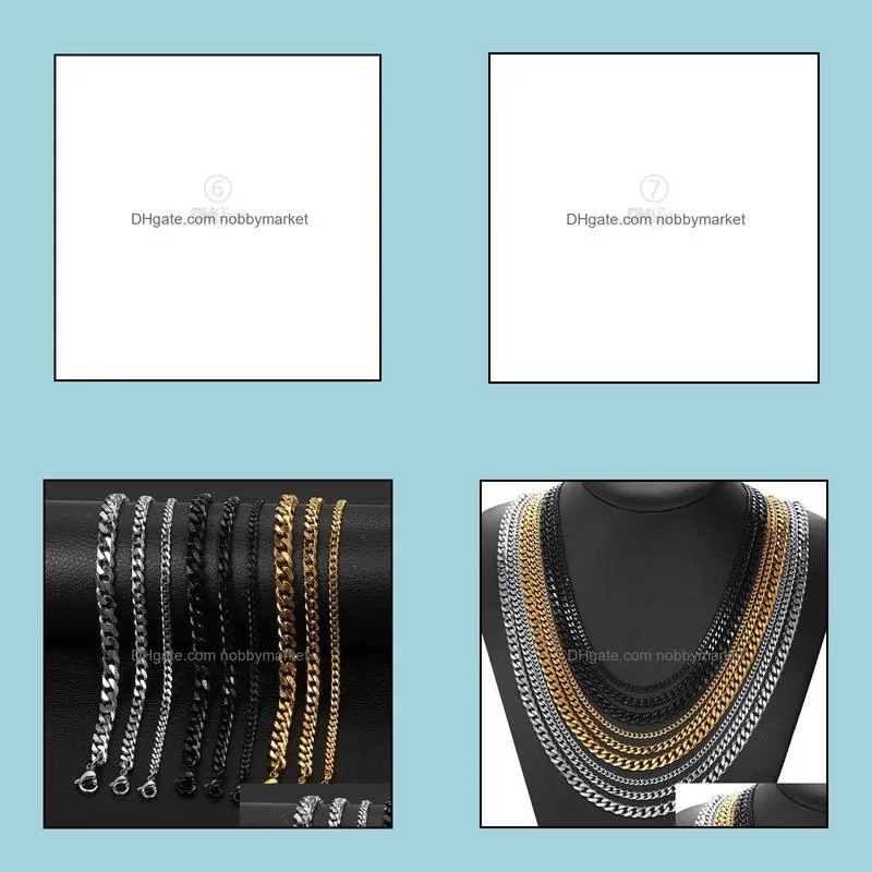 curb cuban mens necklace chain gold black silver color stainless steel necklaces for men fashion jewelry 3/5/7/9/11mm dknm07