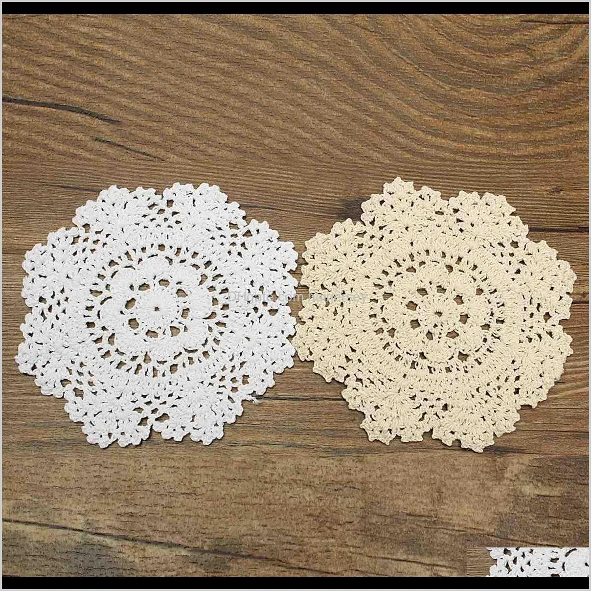 wholesale- vintage cotton yarn table mat coasters round hand crocheted lace doilies home dining table decorative accessories fabrics