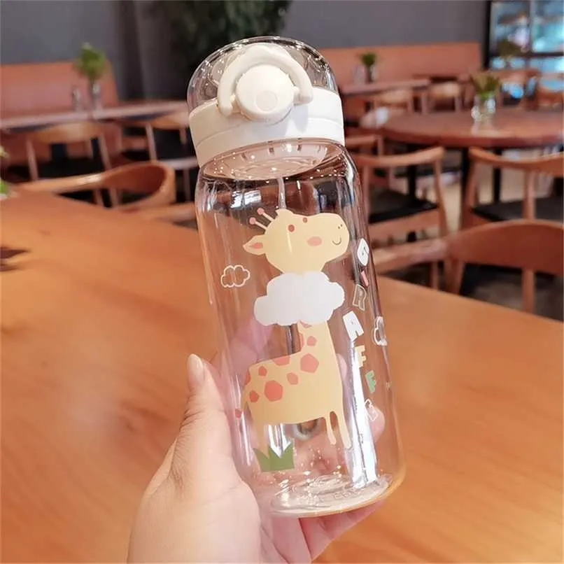 450ml PP Plastic Portable Water Bottles for Drinking Cartoon Deer Dinosaur Tea Mug Outdoor Sport Camping Gym Supplies 211122