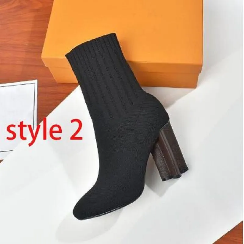 autumn winter heeled heel boots fashion sexy Knitted elastic boot designer Alphabetic women shoes lady Letter Thick high heels Large size 35-42 us5-us11 With box