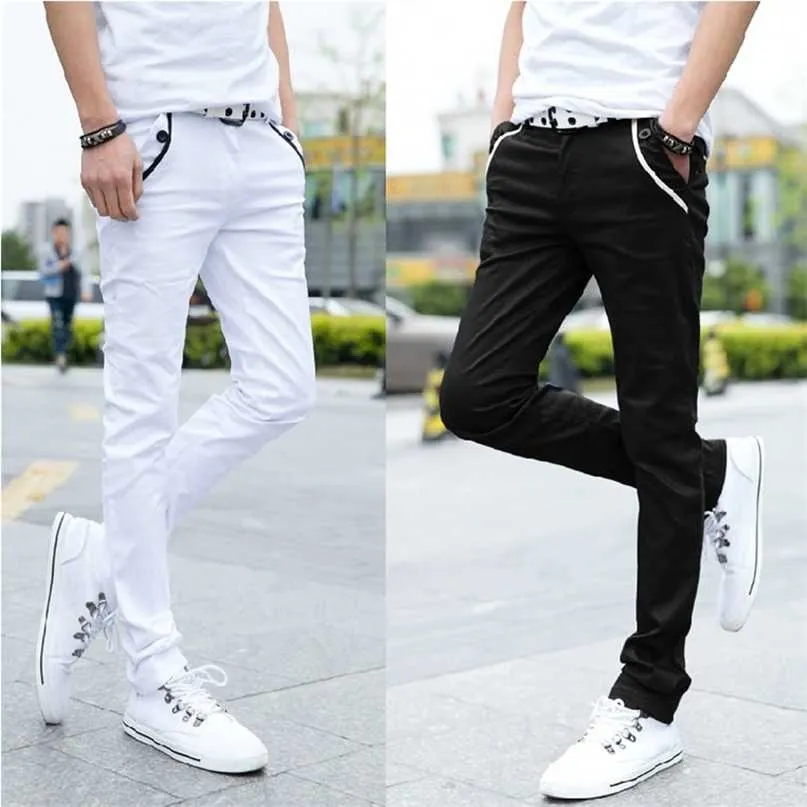 Moda Primavera Verão atacado homens calças Casual preto Branco street wear sarja pontallon homme Calças justas Lápis 211108