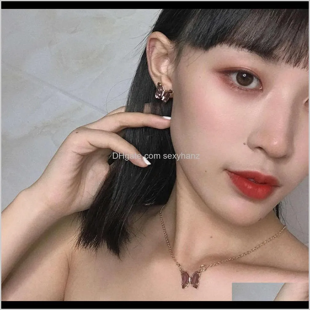 jewelry gold simple acrylic diamond series butterfly pendant earrings necklace clavicle chain set