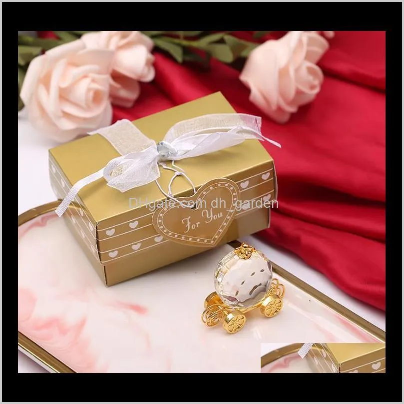 50pcs crystal cinderella pumpkin coach in gold gift box baby shower favors crystal carriage newborn baptism gift shpping sn2422