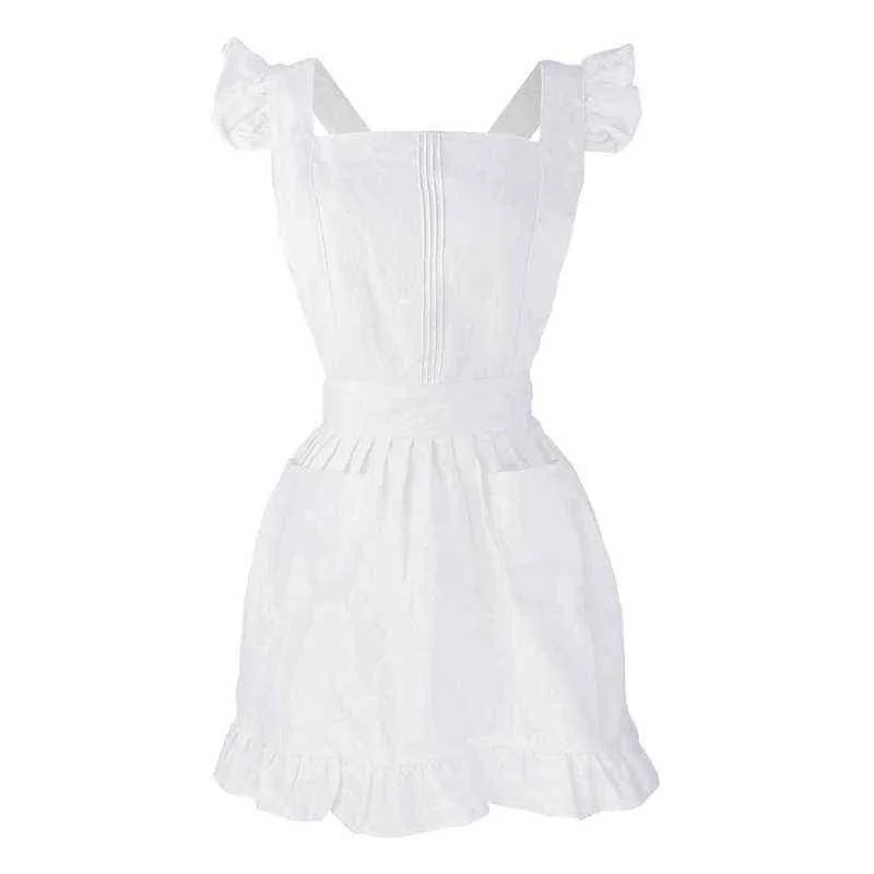 Grembiule Da Cameriera Con Volant Bianco – Grembiule Francese Da Cucina In Cotone (85x65 Cm)