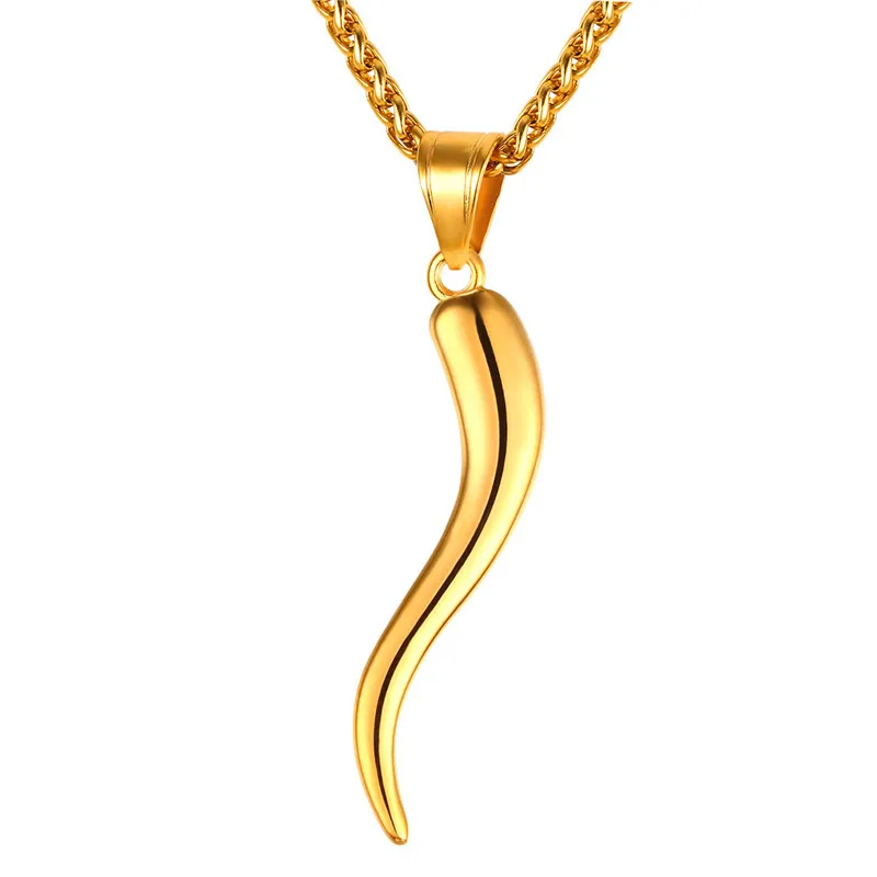 14k Yellow Gold Hollow Italian Horn (25mm) Necklace - The Black Bow Jewelry  Company