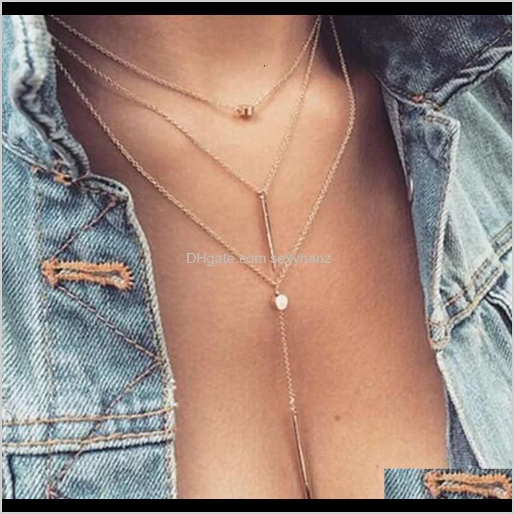 2021 fashion collarbone short necklace pendant sweater women`s crystal small round dot multi-layer neck chain