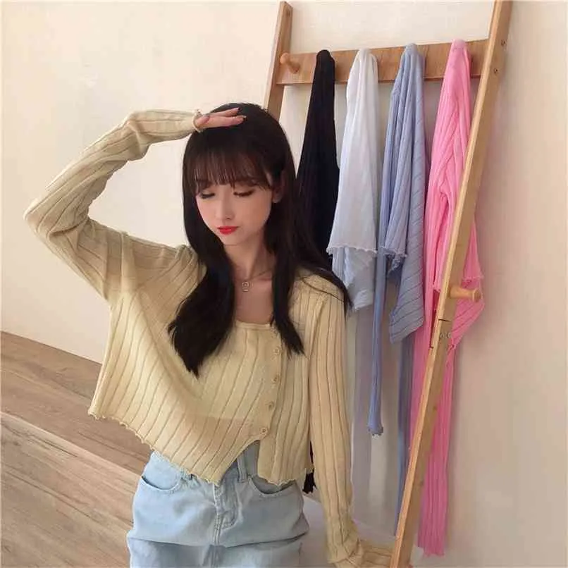 Ice silk knitted cardigan thin sun protection top women short jacket summer Korean fashion women's clothing 210520