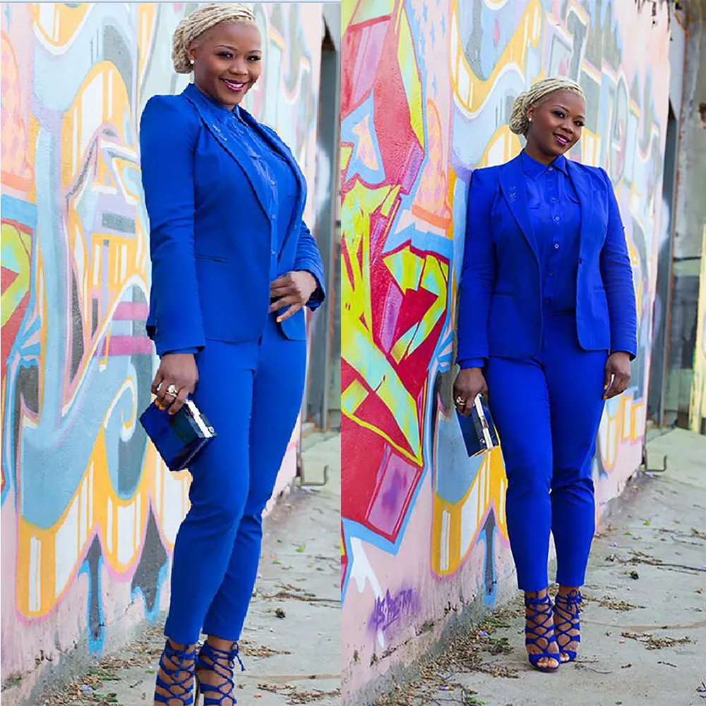 Celebrity Royal Blue Women's Blazer Plus Size Casual Vrouwelijke Broek Suits Elegant Nieuwe Mode Kantoor Dames Sets 2 stks