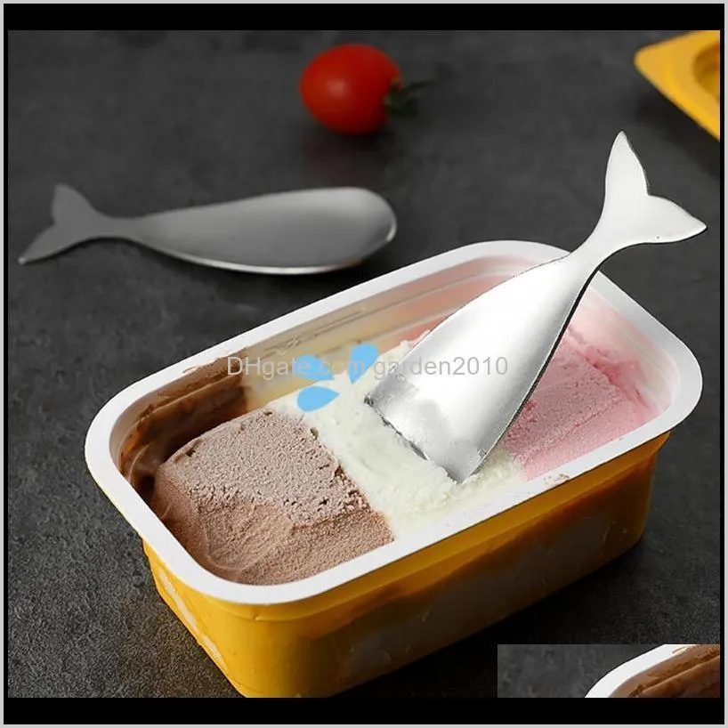 2pcs spoon kitchen tool whale-shaped stainless steel fruit dessert ice cream spoon metal tableware mirror polished