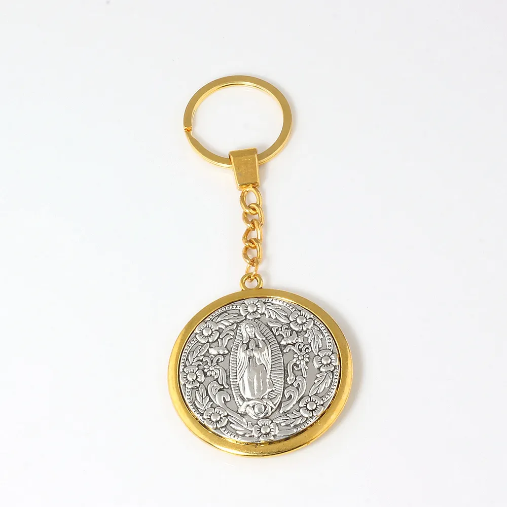 10Pcs Keychain Alloy Virgin Mary Charms Pendants Key Ring Travel Protection DIY Jewelry A-550f