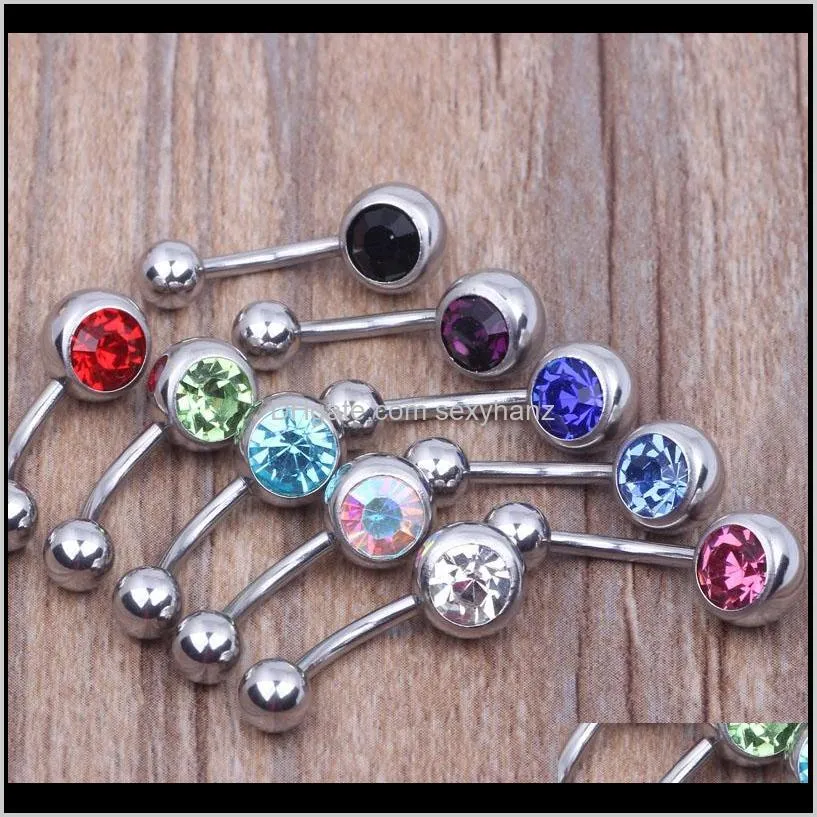316l surgical steel single crystal rhinestone belly button navel bar ring piercing 50pcs/lot shipping