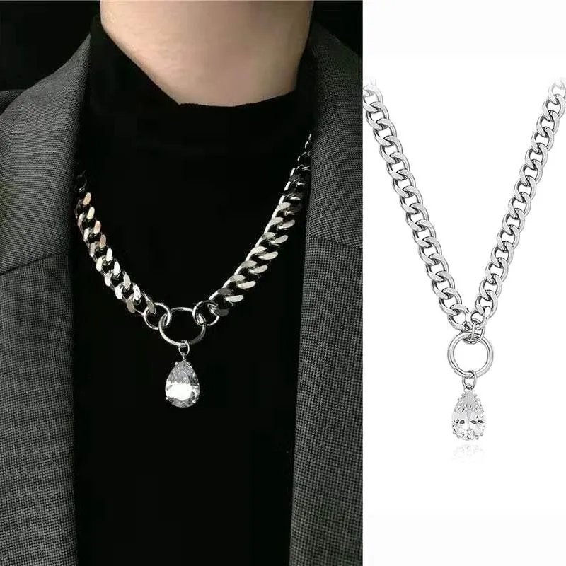Pendant Necklaces XiaoboACC Goth Meta Thick Chains Hip Hop Thicken Water Drop Zircon Necklace For Women Men Jewelry 2021