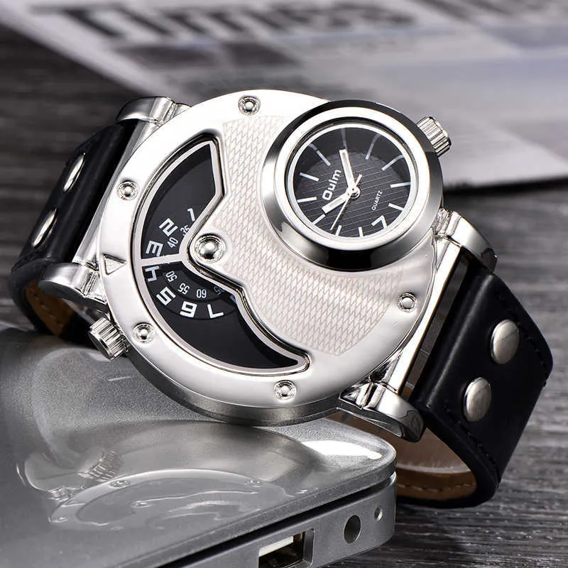 Oulm Watches Unique Design Multipe Time Zone Leather Strap Male Quart Wristwatch Oulm 9591 Fashion Men Watches reloj hombre X0625