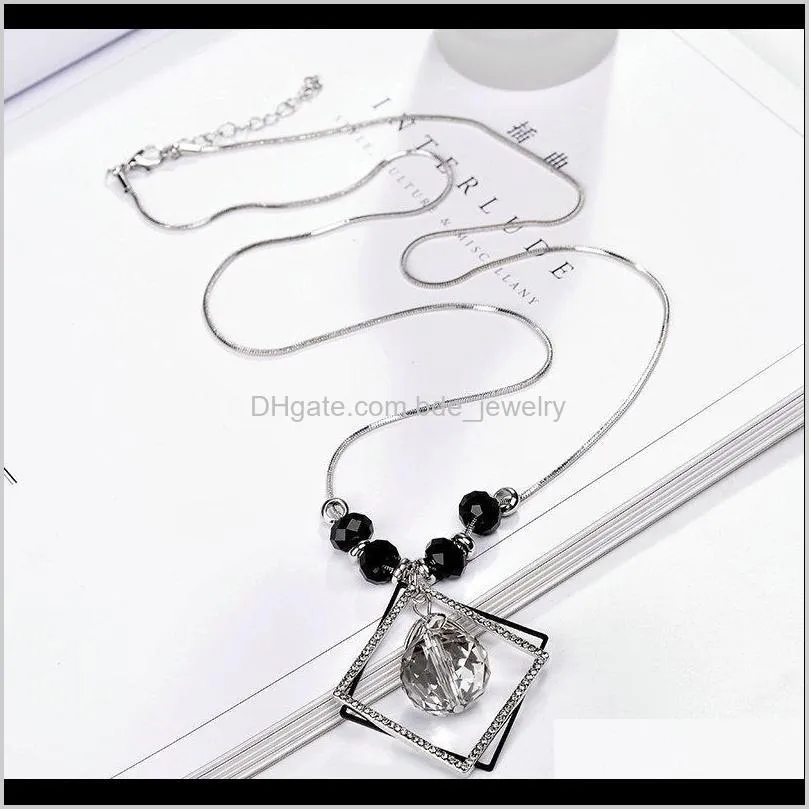 brand design rhinestone hollow square pendant necklace crystal beads water drop long necklace women christmas gifts