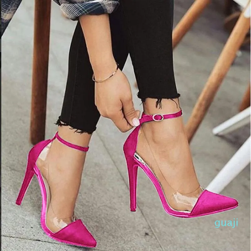 Dress Shoes European and American Pointed Toe Color Matching Transparant Stiletto Super High Heels Single Women's