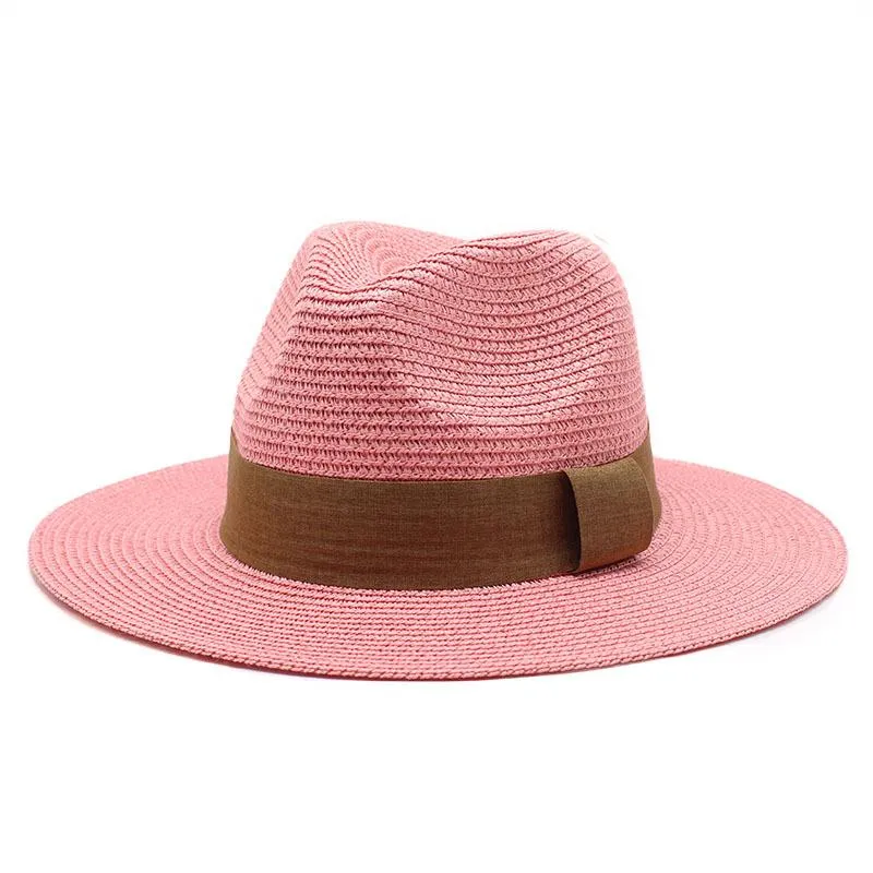 Panama Straw Hat Kvinnor Sun Hattar Damer Vår Sommar Sunhat Män Wide Brim Cap Mens Jazz Caps Kvinna Mode Utomhus Havsstrand Sunhats Man Chapeau Partihandel 2021