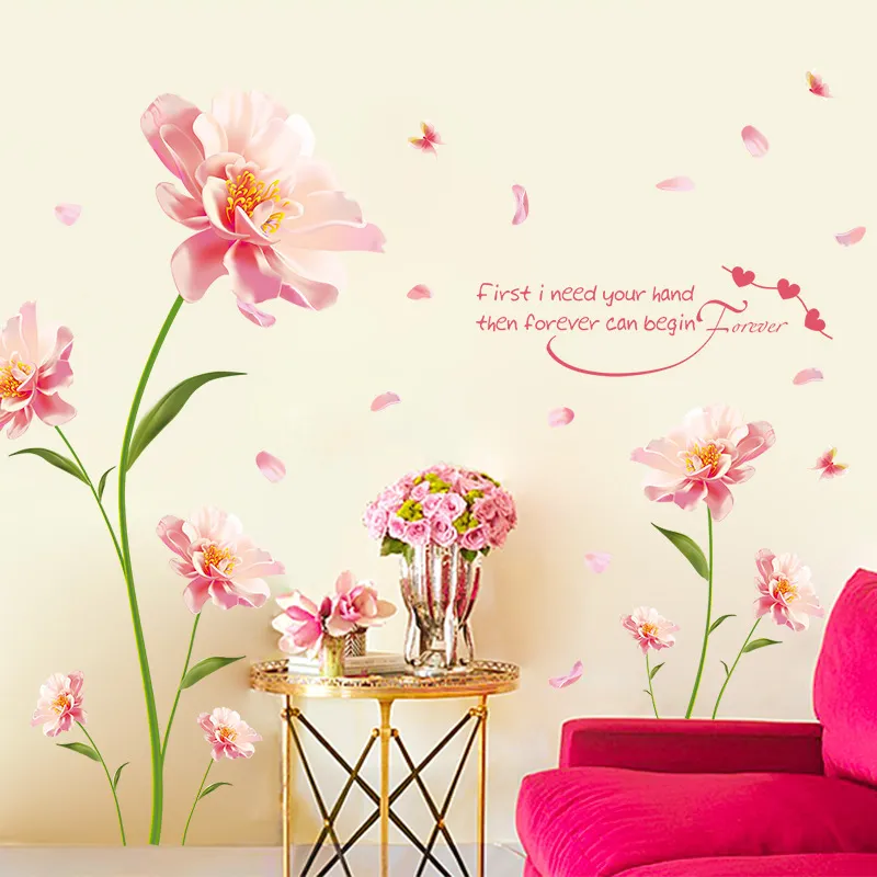 Enlève les autocollants muraux Fleurs romantiques entre les autocollants décoratifs de fond de chambre chaude Sticker mural pour meubles 210420