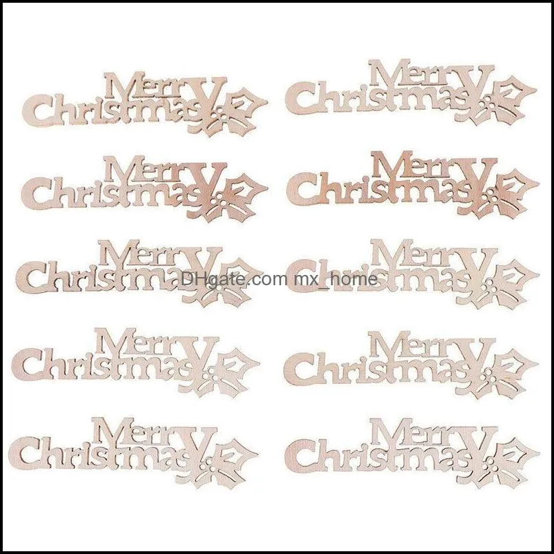 10pcs Merry Christmas Wooden Slice Merry Christmas Hanging Ornaments Handcraft Letter Wood Pieces Crafts Xmas Home Decoration Free