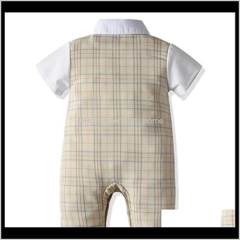 new best-selling cross-border factory summer children`s dress boy ha yi gentleman short sleeve baby bodysuit fake two vest creeper