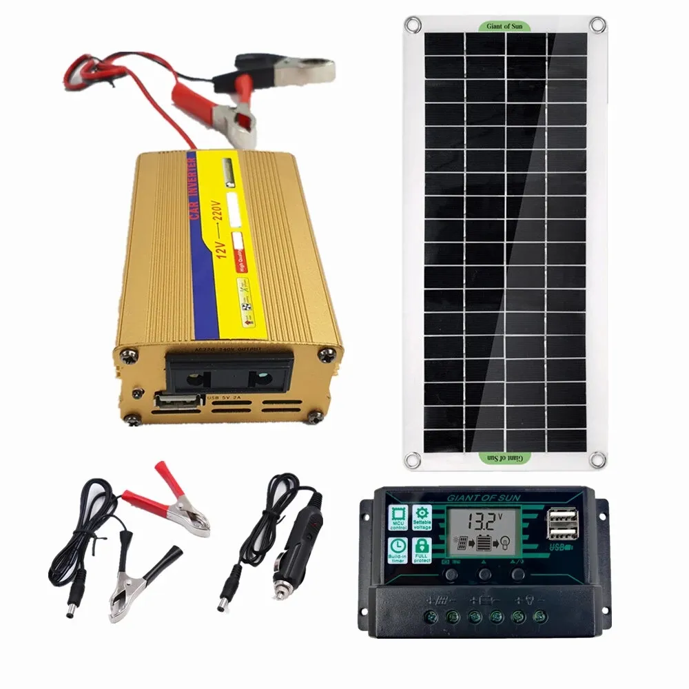 Sistema de energia solar 220 V Painel de 50 W Inversor de 500 W 60 A Kit de controlador Painel Carregador de bateria - A