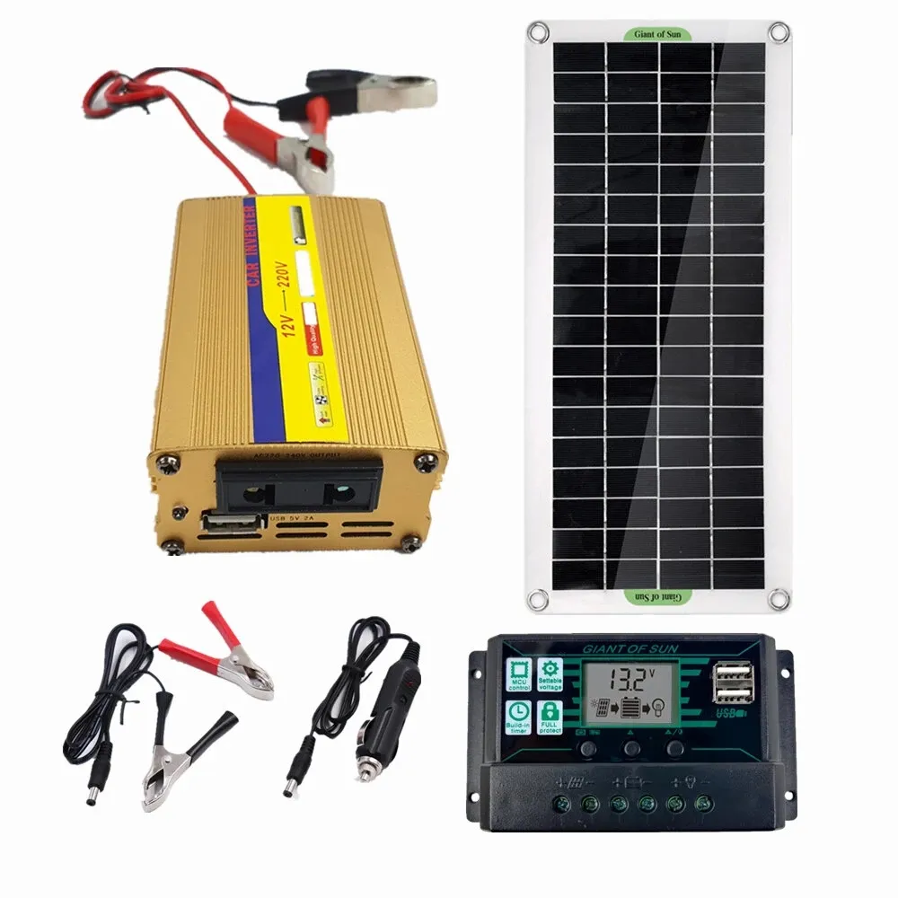 Sistema di alimentazione solare da 220 V Pannello da 50 W Inverter da 500 W Kit controller da 60 A Caricabatteria da pannello - A