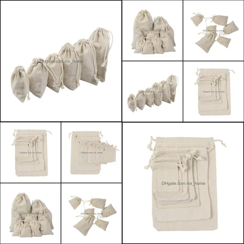 Gift Wrap Many Size Drawstring Cotton Linen Fabric Cloth Bag 50Pcs Natural Burlap Candy Bags Wedding Party Favor Pouch Jute