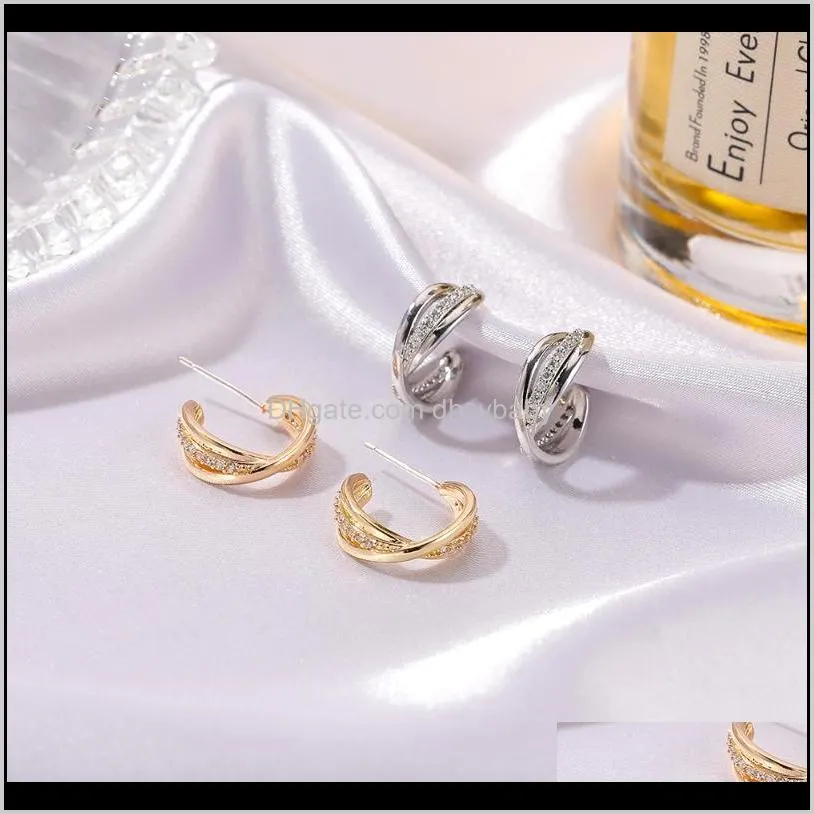 Hie Luxury Cross Hoop Zircon Geometric Earrings Minimalistiska kopparsmycken Rhinestone Hoops Aessory for Women Whole242L
