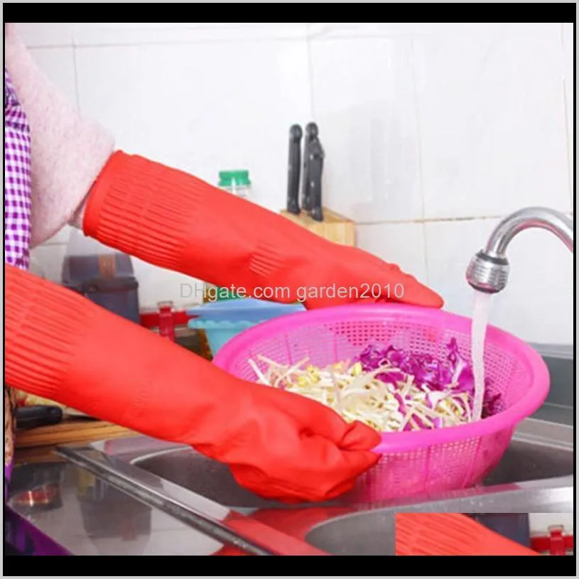 winter warm kitchen wash dishes cleaning waterproof long sleeve rubber latex gloves tool