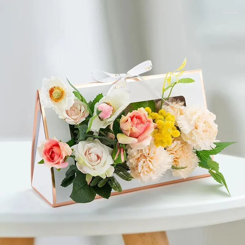 Gift Wrap foldbar kartong Floral Rose Storage Box Portable Flower Arrangement Bag Florist Packaging Wedding