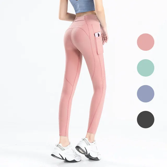 Kobiety Legginsy Yoga Spodnie Fitness Side Pocket Peach Hip Tights Sheer Joggers Sexy Bieganie Spodnie Sportowe Legging Odzież Odzież