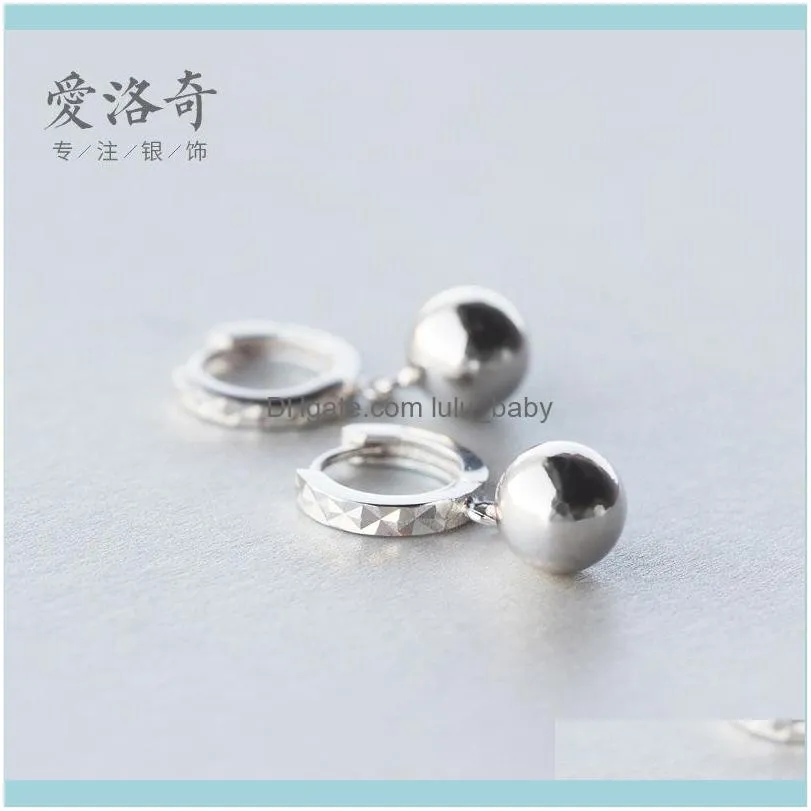Tremella Semi-Transparent White Buckle Women`s Japan Simple Round Beads Short Ear Pendant Elegant Small Silver Ball Hoop & Huggie