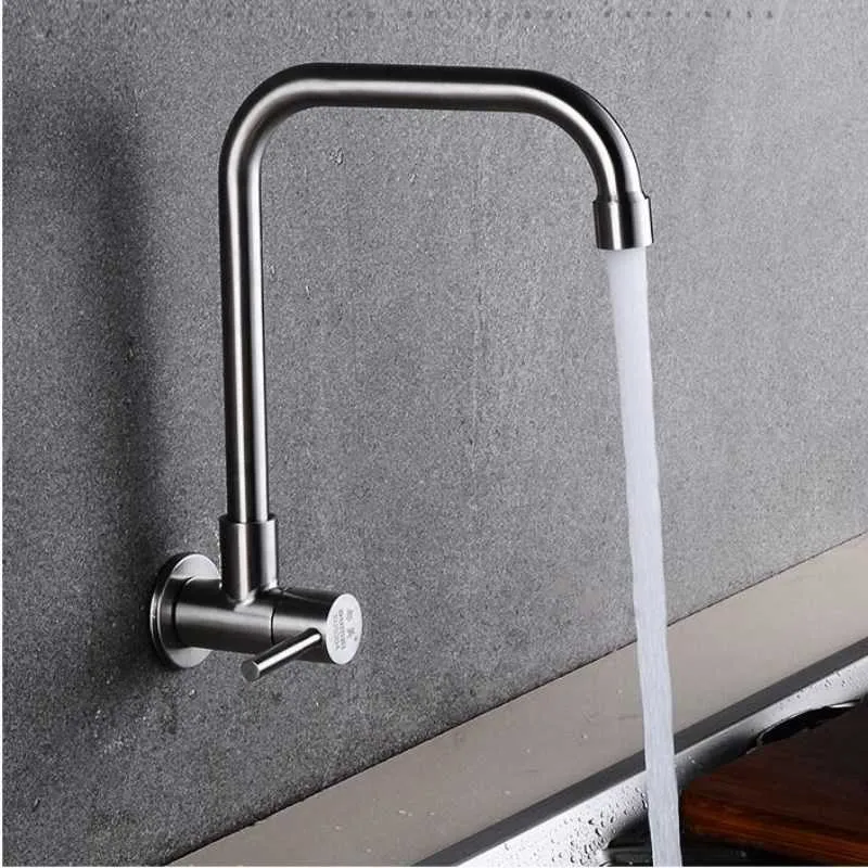 Wall Mounted single cold Stream Sprayer Kitchen Faucet Single Handle 304 stainless steel Flexible Hose Kitchen Mixer Taps 210719