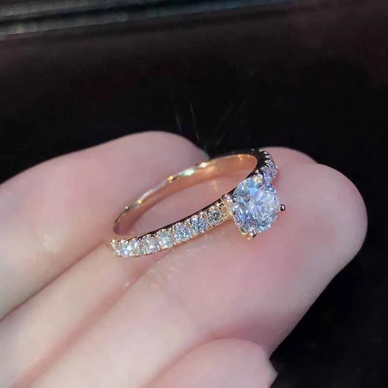 Fashion Silver Rose Gold Color Clear Zircon Rings For Women Girls Gifts Female Engagement Wedding CZ Crystal Ring