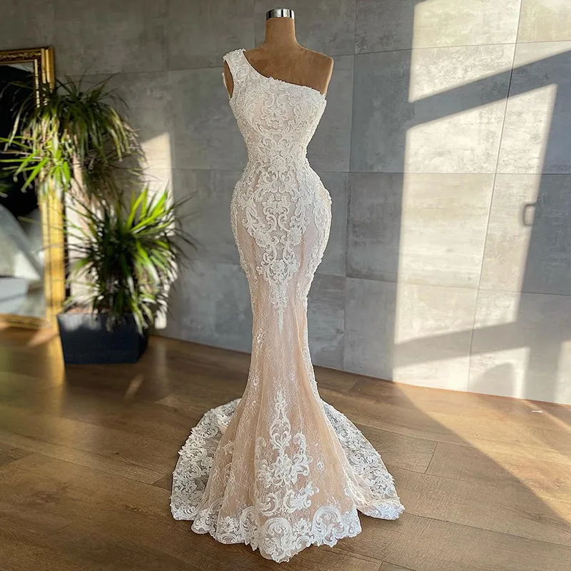 Eine Schulter Meerjungfrau Hochzeitskleid 2022 Robes de Mari￩e Spitze Applikationen Plus Size Brautkleider Vestidos De Novia