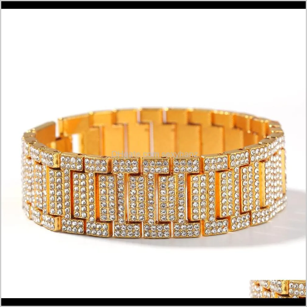 21mm big wide watch band link chain bracelets hip hop rapper jewelry gold silver bracelets