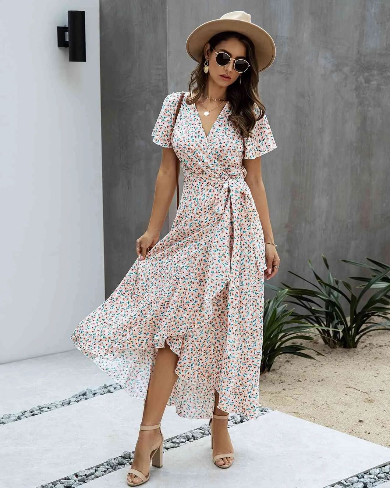 Vintage Polka Dot Women Wrap Yellow Midi Dress Plus Size
