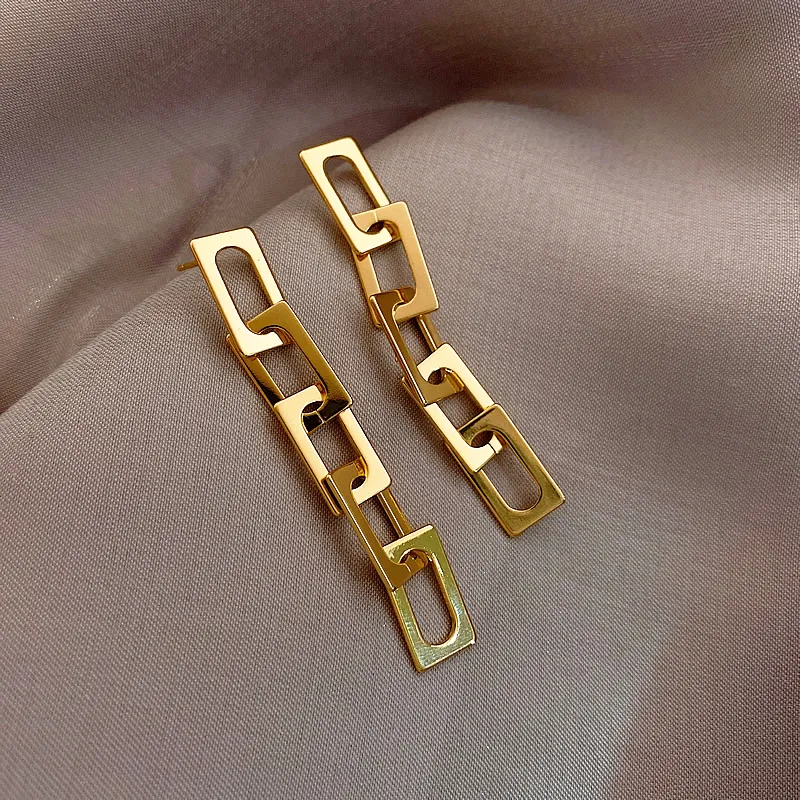 Nuova moda geometrica quadrata oro orecchini a bottone fascino lungo metallo nappa goccia orecchini signora gioielli regali insoliti per le donne ragazze AFSHOR