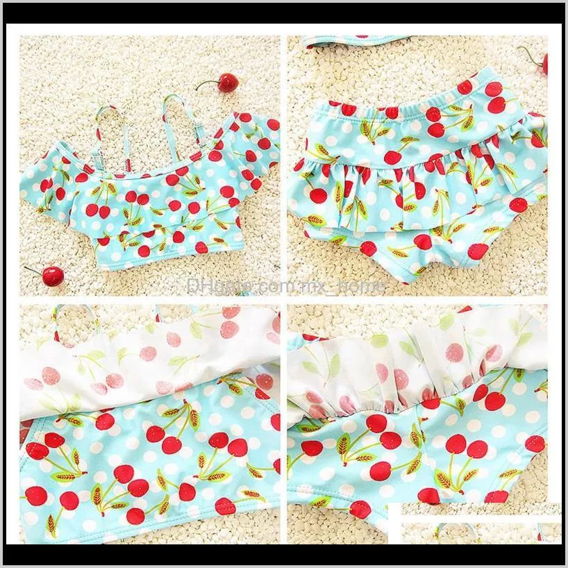 baby girls bikini cherry printing 2 pieces cherry pattern tankinis swimwear girls swimsuit two-pieces swim clothes 2-9t