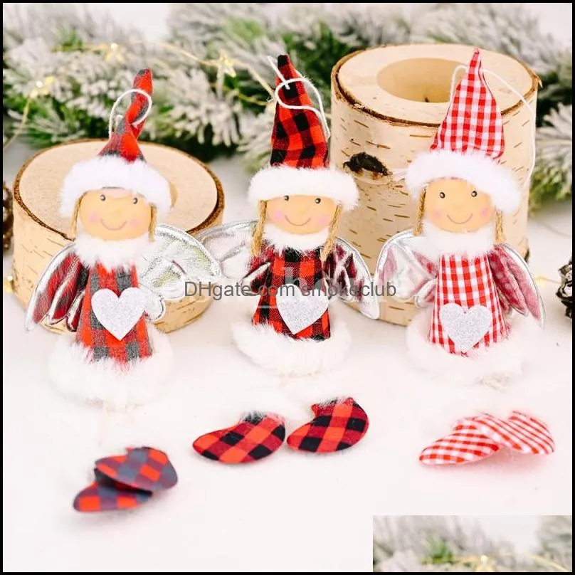 Christmas Decoration Creative Plaid Wings Love Girl Pendant Children`s Gift xmas Ornaments