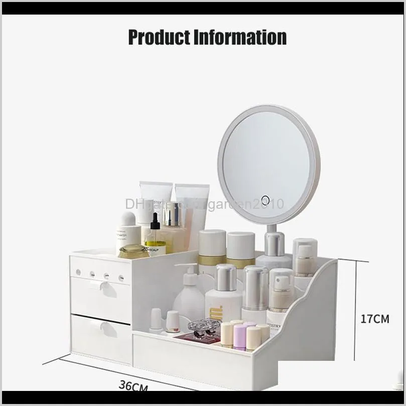 led mirror makeup organizer bathroom large capacity drawer makeup storage box skin care dressing table girl cosmetic beauty case