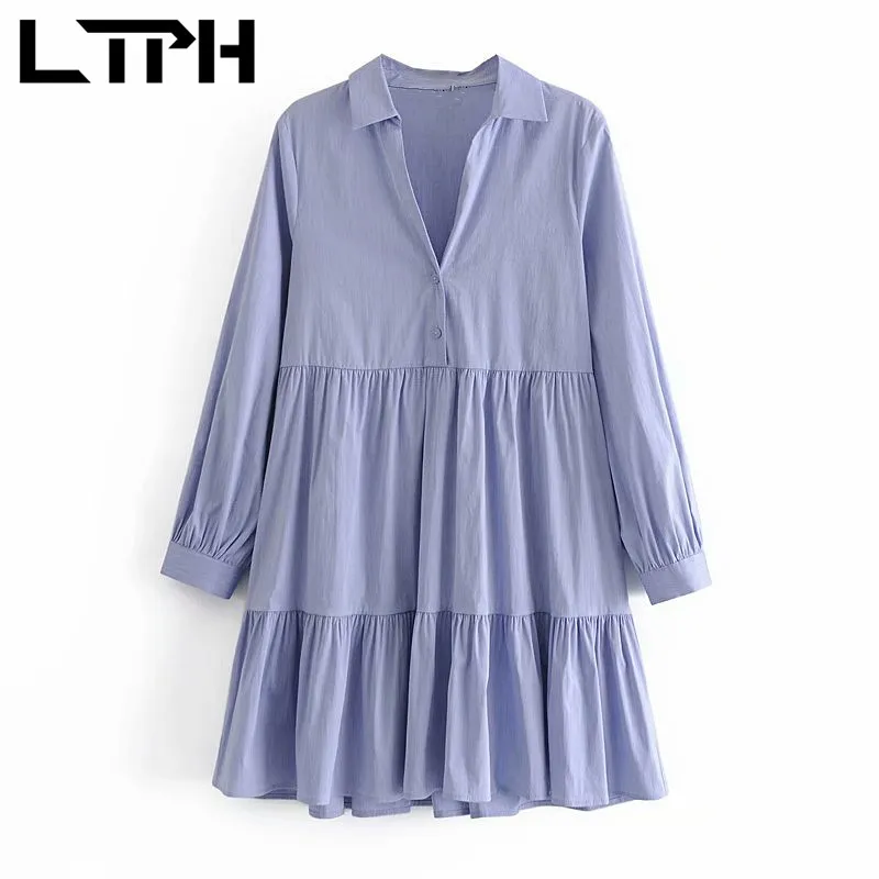 simple elegant women shirt dress England style temperament long sleeve polo collar casual all-match dresses Spring 210427