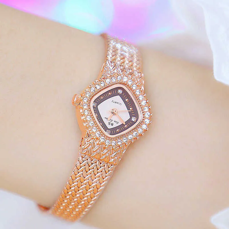 Kvinnor Luxury Brand Watch Rose Gold Diamond Ladies Armband Klänning Armband Kvinna Armbandsur för Kvinnor Reloj Mujer 210527