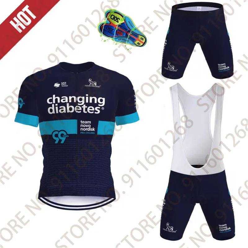 Team Novo Nordisk Pro Cykling Jersey Set MTB Ummer Kortärmad kostym Cloting Outdoor Sports Maillot Culotte Racing Sets