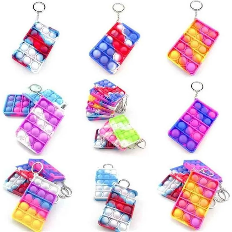 DHL Push Bubble Silicone Keychain Fidget Sensory Toys Kids Mental Arithmetic Puzzle Toy Tie Dye Finger Fun Puzzle Stress Relief