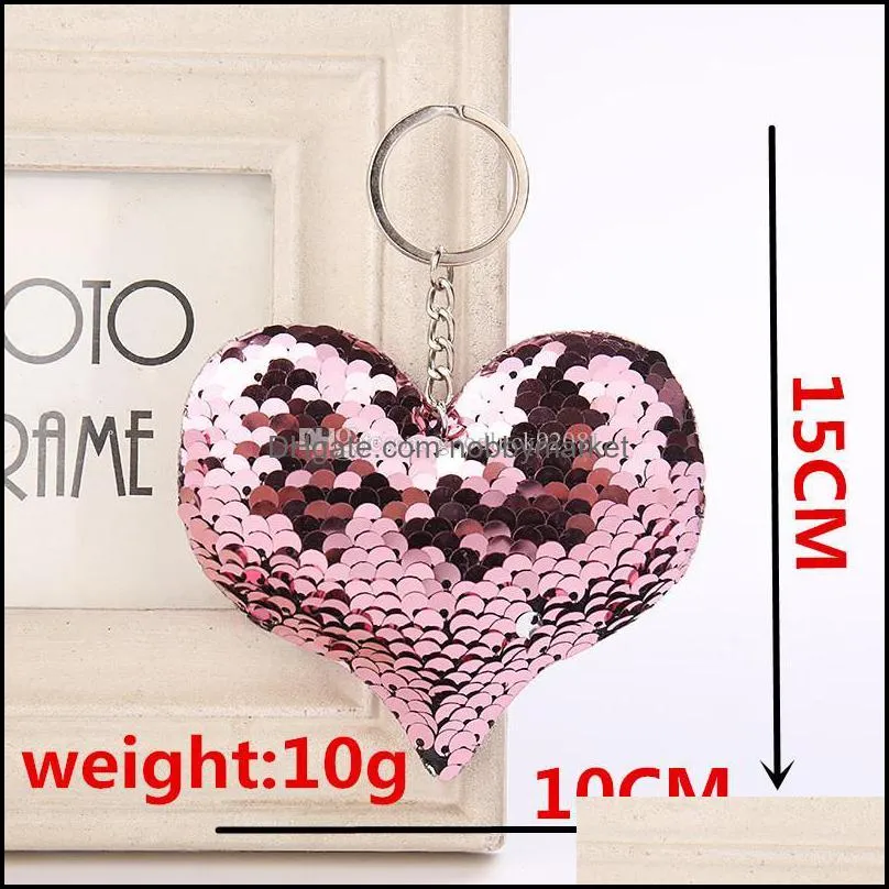 Sequins Heart Key chain real Leather keychain Car Key Ring Keychain Jewelry Gift