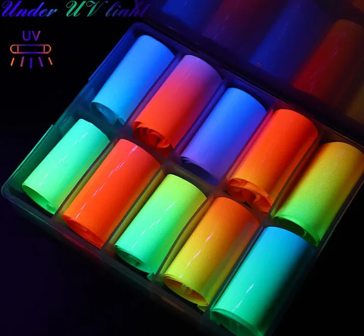 10rolls/box daylight effect fluorescent nail Decorations Luminous Transfer Nail Foil Sticker quality